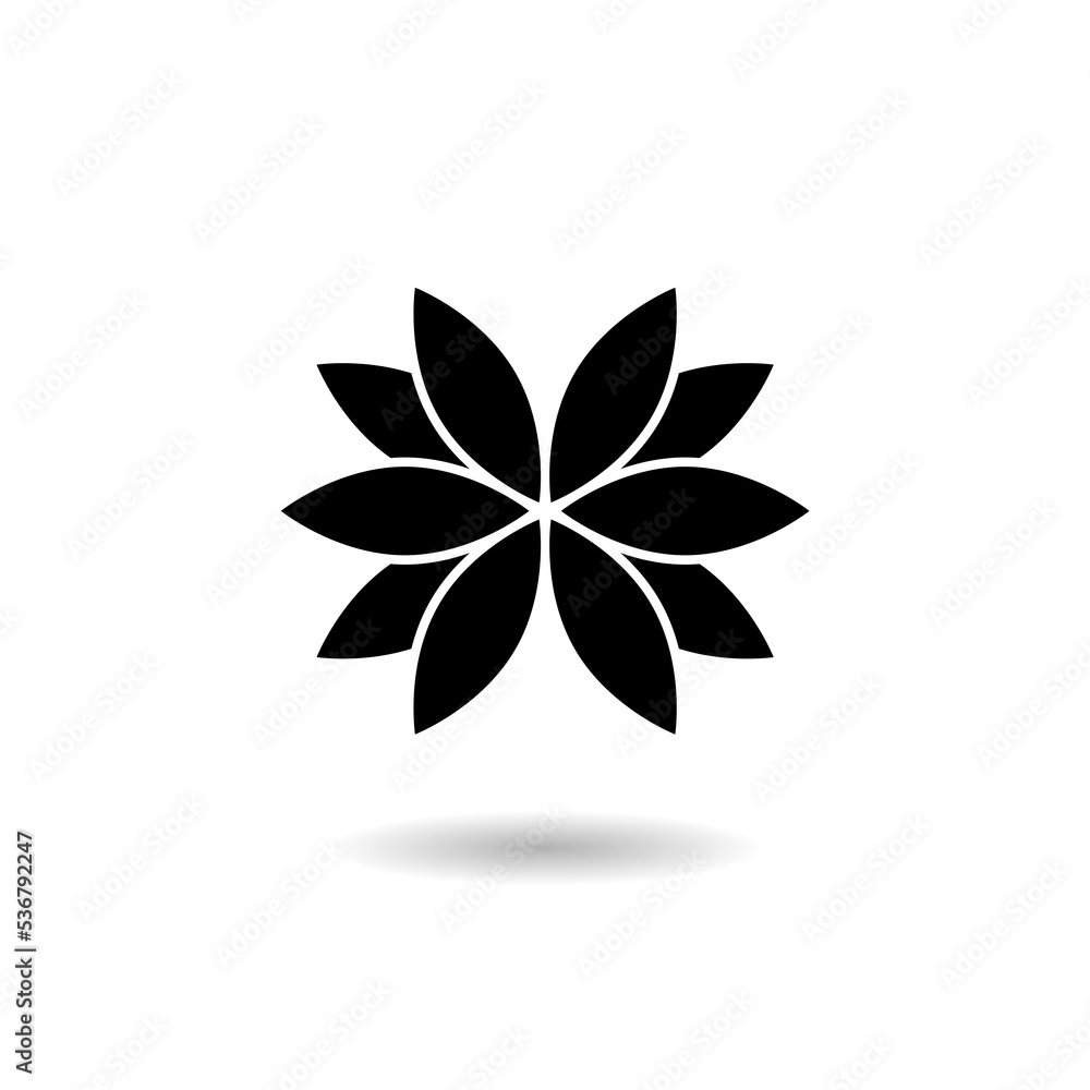 Lotus flower silhouette icon logo with shadow Lotus flower silhouette icon logo with shadow