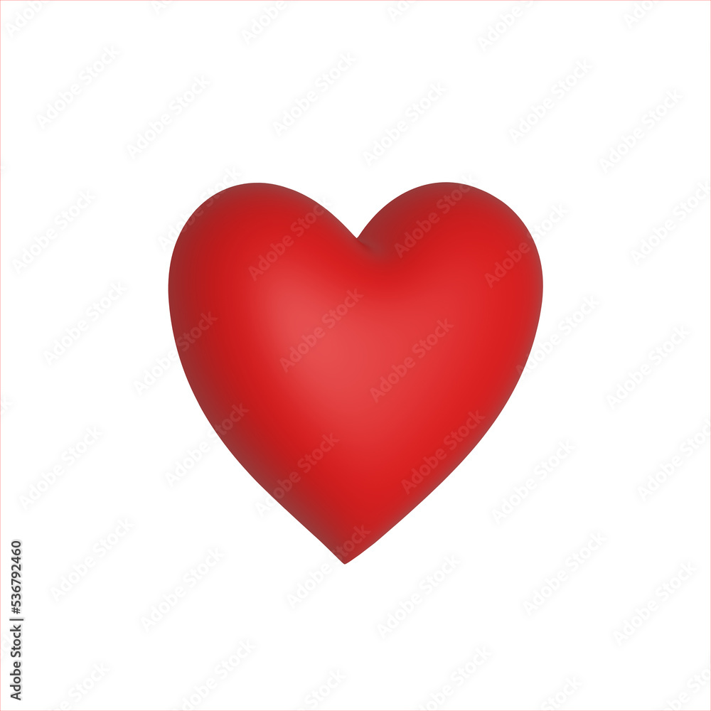 Red heart 3d simple icon. Love Heart. Valentine's day sign. Big Red Heart on white background. Ideal for Valentines Day.