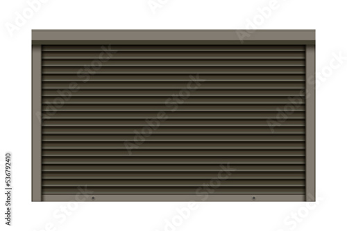Brown closed roller garage shutter door with realistic texture mockup. Metal protect system for shops and stores. Vector illustration of steel gate of house or warehouse. Roller up blinds.
