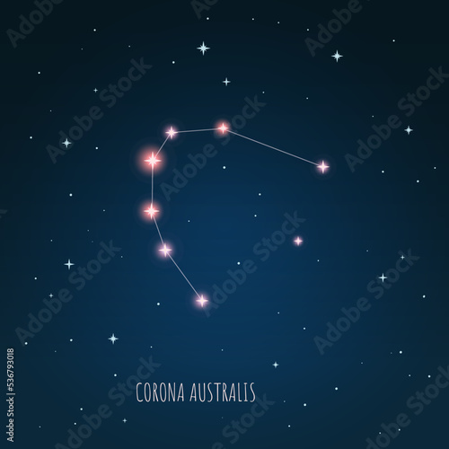 Constellation Corona Australis, on the background of starry sky. Constellation scheme collection Vector illustration	