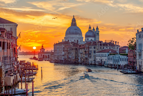 Venice Grand canal and Santa Maria della Salute church at sunrise, Italy