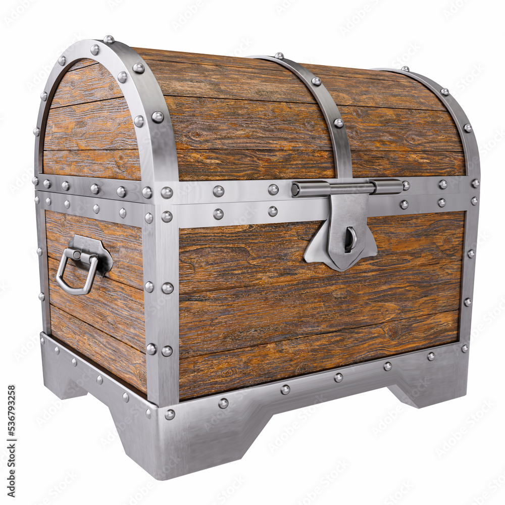 Old broken vintage pirate treasure chest. Rotten and broken. For