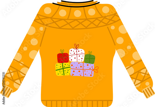Christmas sweater. Garlands, flags, labels, bubbles, ribbons and stickers. Collection of Merry Christmas decorative icons.