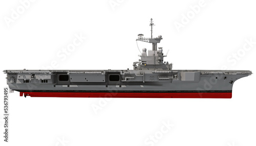 Aircraft Carrier military vessel 3D rendering on white background