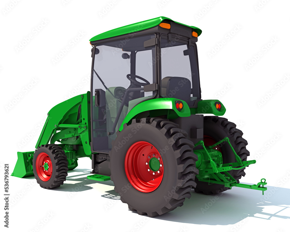 Obraz premium Compact Utility Tractor 3D rendering on white background