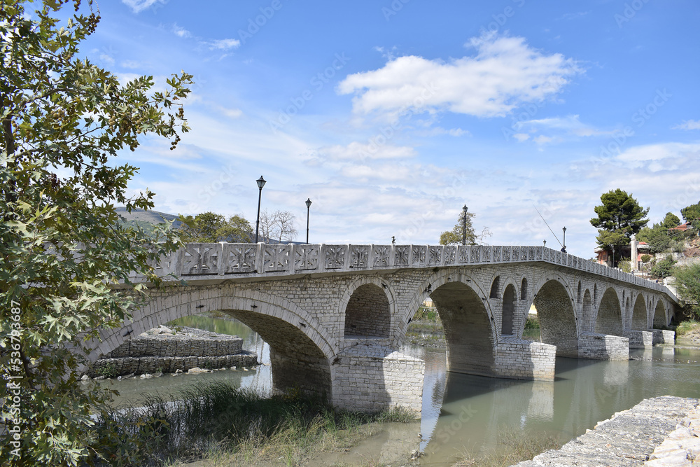 Gorica Bridge in the museum city of Berat. 