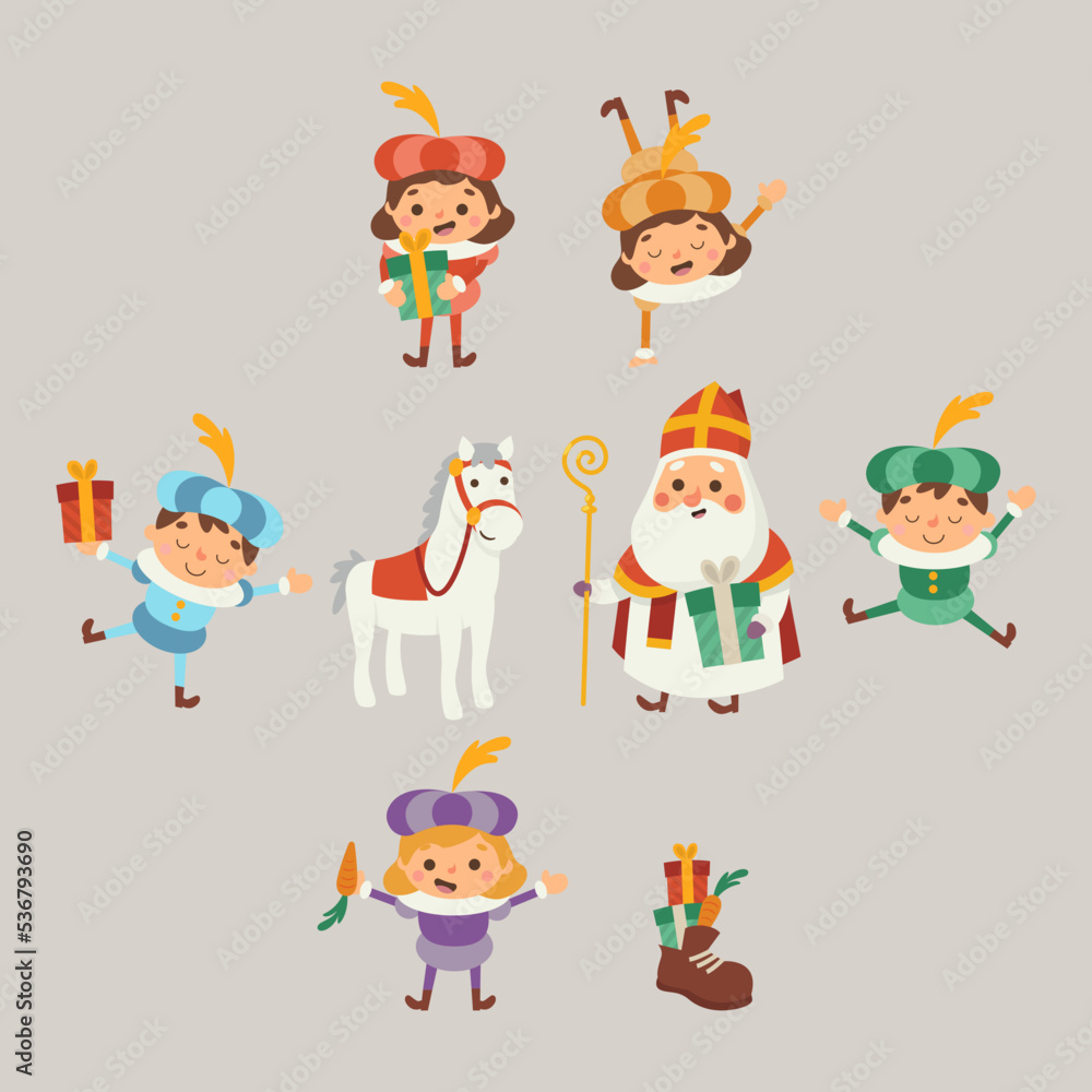 Happy Sinterklaas day - Sinterklaas horese and friends celebrate holidays - vector illustration