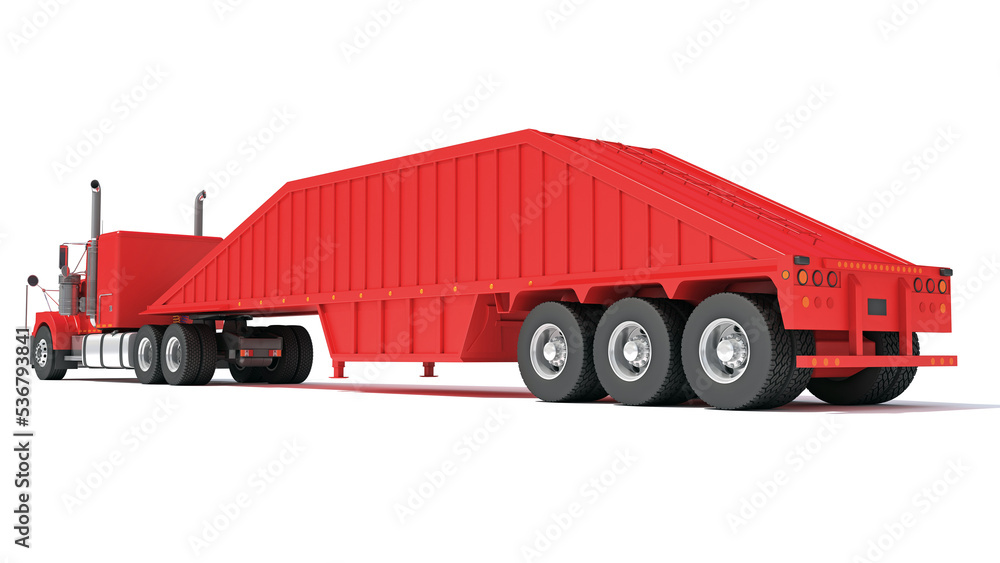 Truck with Bottom Dump Trailer 3D rendering on white background Truck with Bottom Dump Trailer 3D rendering on white background