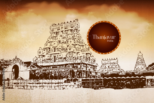 Brihadisvara Temple, Thanjavur India hand drawing vector illustration photo