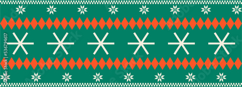 Christmas and New Year seamless pattern. Fair Isle flat knitting pattern with Scandinavian snowflakes and patterns for winter hat, sweater, jumper, paper or other designs.