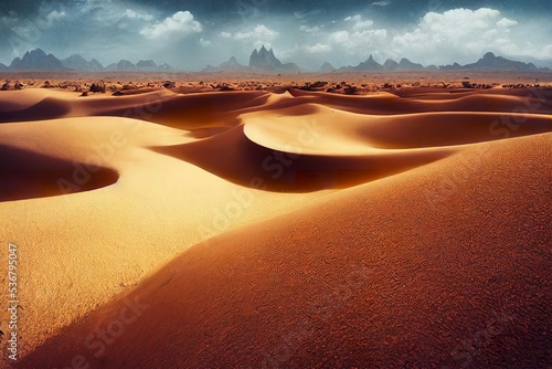 Fantasy Desert Landscape with mountains in the background