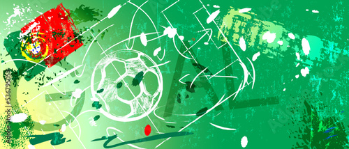 soccer or football illustration for the great soccer event with soccer ball, potuguese flag, soccer field, grungy style