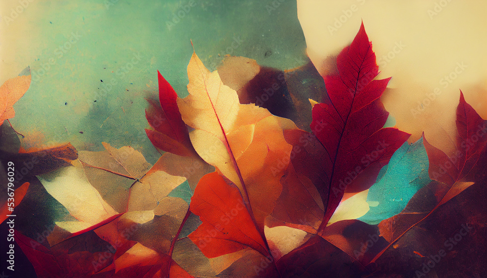 Magic autumn leaves in retro colors. Digital art