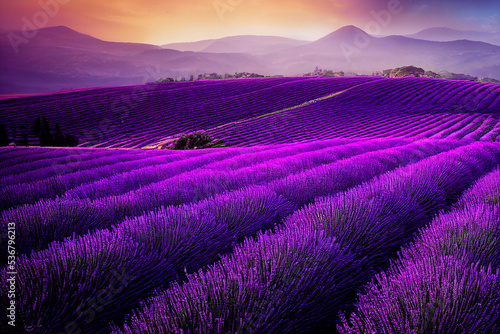 Lavender provence field on cloudy day  beautiful landscape