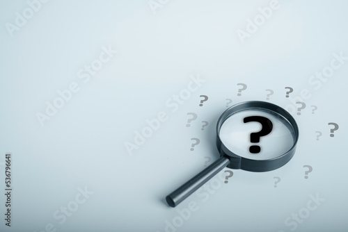 Magnifying glass and question mark sign icon. Problems and root cause analysis concept. copy space for background or text.