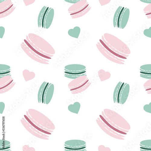 Vector sweer seamless pattern with pink and green maracon isolated on white background for fabrics, paper, textile, gift wrap, invitations, greeting cards, business card