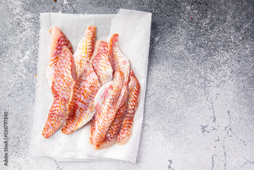 red mullet fillet fresh seafood tropical red mullet fish snack healthy meal food snack diet on the table copy space food background rustic keto or paleo diet vegetarian food pescatarian diet photo