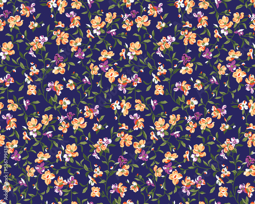 cute small seamless flower pattern on navy background, textile design