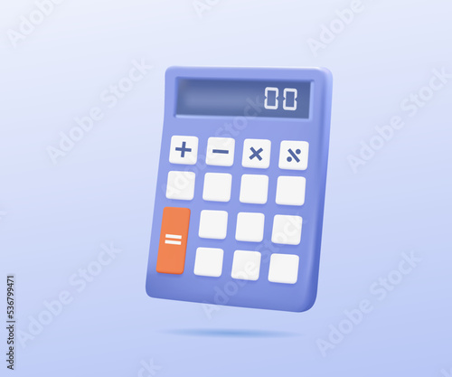 3d calculator icon vector render illustration. Financial management, budget and earnings business money. Math device