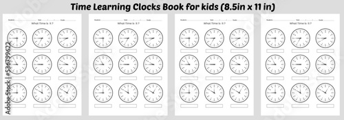 Time Learning Worksheet and telling Time worksheet for kids book KDP interior 