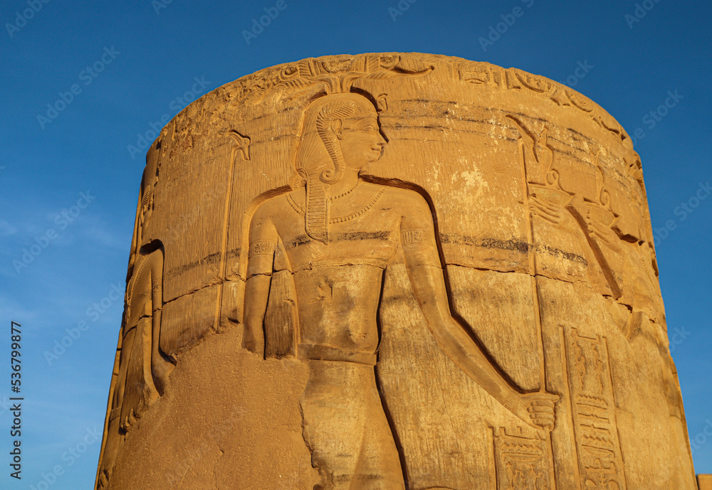 beautiful ancient egyptian carvings at Kom Ombo temple in Aswan, Egypt