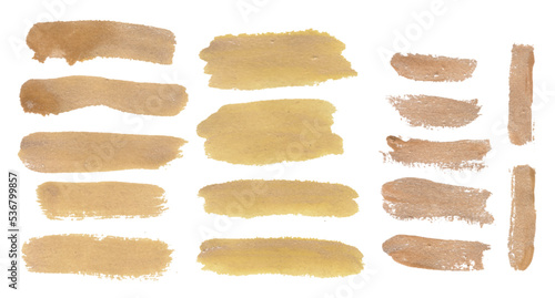 Golden Color watercolor brush vector set, vector gold stock brush set with grunge. 