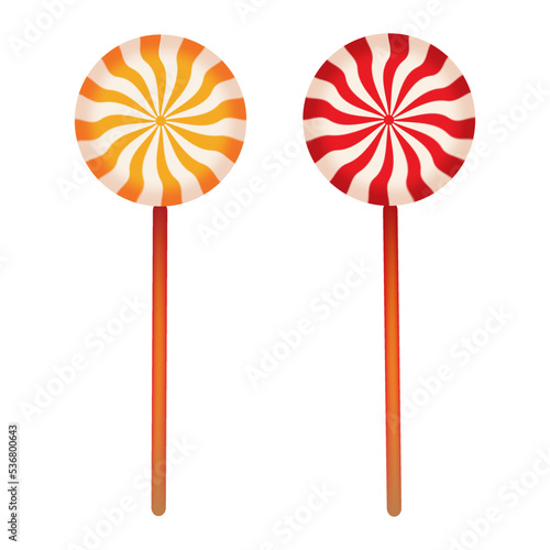 Christmas caramel sweet candies on a stick on a white background