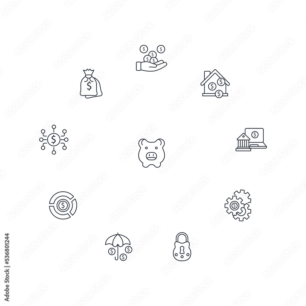 banking and finance thin line icons. Vector illustration isolated on white. Editable stroke banking and finance thin line icons. Vector illustration isolated on white. Editable stroke
