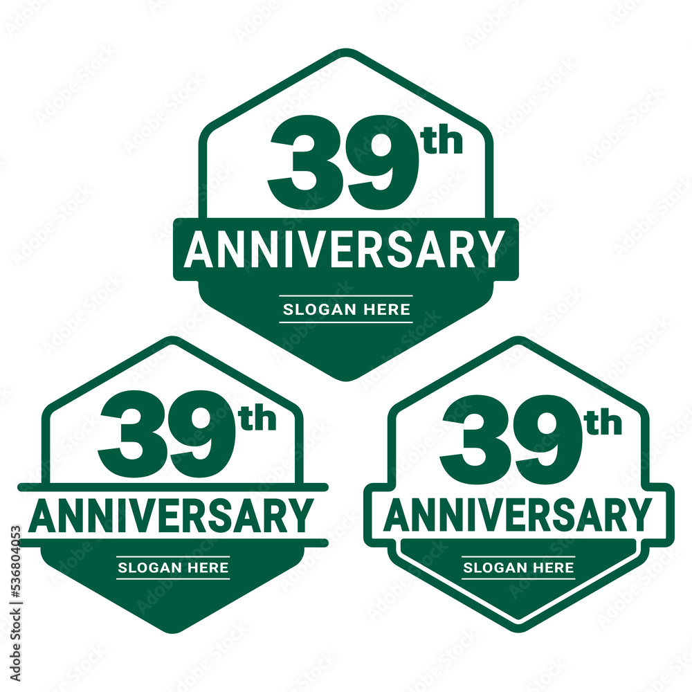 Set of 39 years Anniversary logotype design. 39th birthday celebration logo collection. Set of anniversary design template. Vector illustration. 