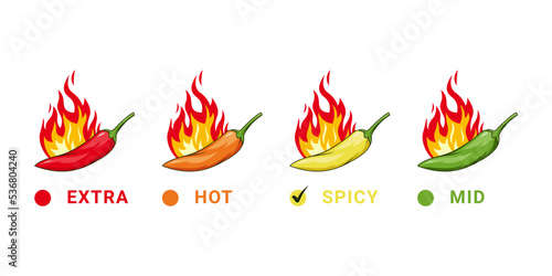 Spicy level hot chili red pepper. Vector image.