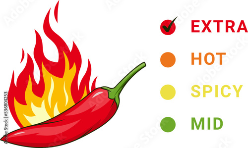 Spicy level hot chili red pepper. Vector image.
