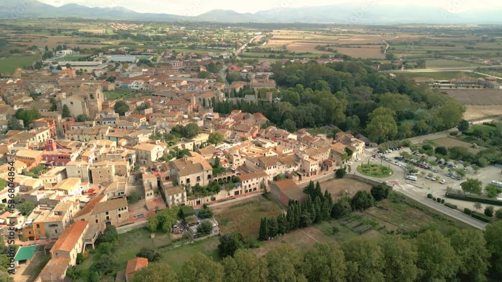 Aerial images of the town of Peralada in Girona Spain Figueres beach of the Mediterranean Aerial images of the town of Peralada in Girona Spain Figueres beach of the Mediterranean