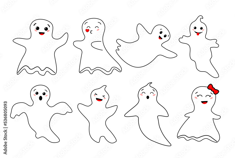 Halloween Ghost Silhouette set. Vector Illustration, Doodle Style, Halloween Ghost Silhouette set. Vector Illustration, Doodle Style,