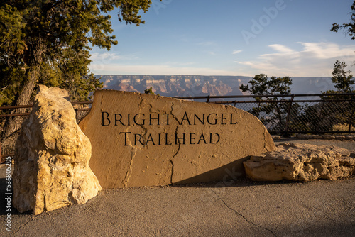 Bright Angel Trailhead Sign Carved In Stone