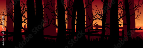 spooky dead forest sunset landscape vector illustration good for wallpaper, background, banner, backdrop, halloween and design template