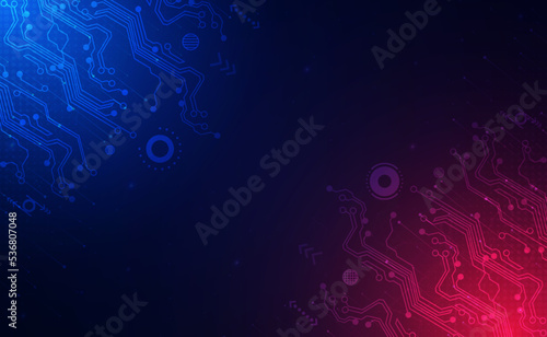 Digital technology circuits blue red gradient background, Ai big data iot, cyber cloud security, abstract neon wifi tech, innovation future, futuristic internet network connection, illustration vector