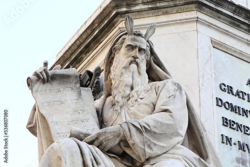 Patriarch Moses Statue on the Column of the Immaculate Conception Close Up at Piazza Mignanelli Square in Rome, Italy