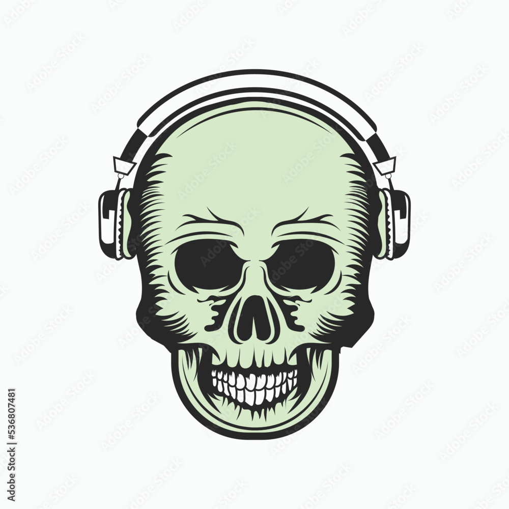Fototapeta premium Skull with headphone vector illustration graphic