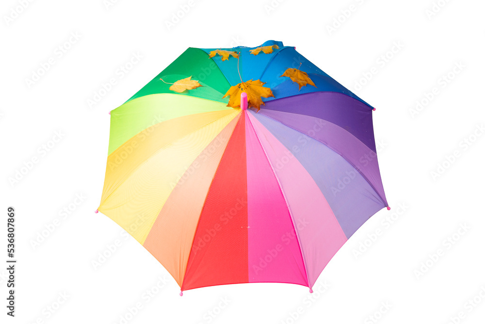 Multicolored umbrella on a white background.Isolate.Sale of umbrellas.