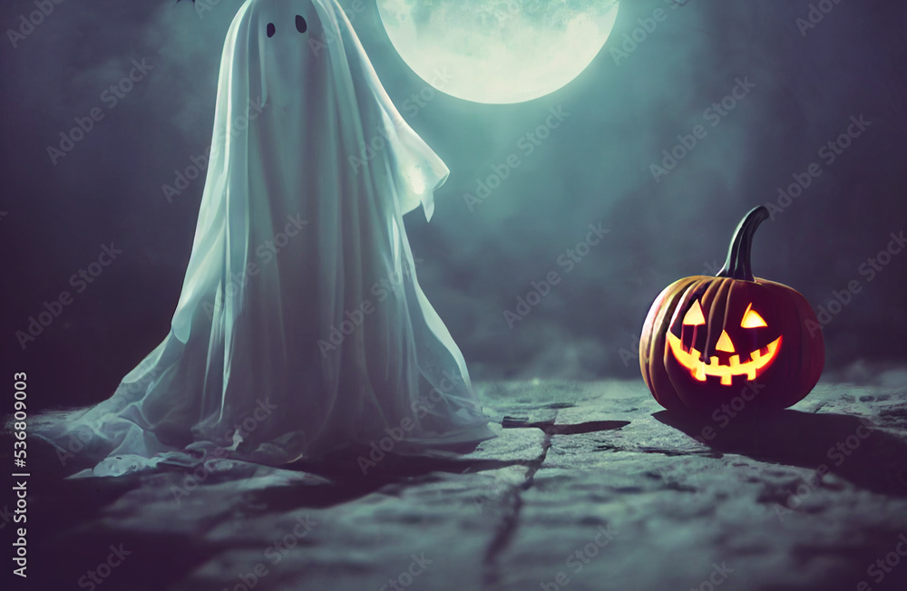fantasmas en una noche de brujas con temática de halloween ilustração do  Stock
