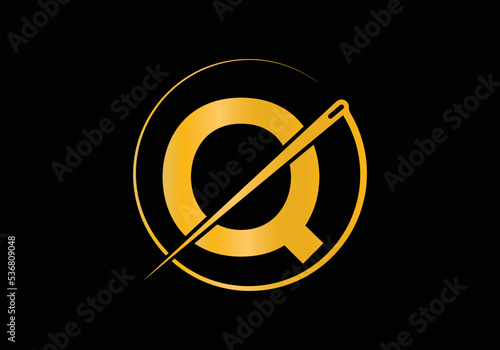 Initial Letter Q With Tailor Logo, Needle and Thread Combination for Embroidery, Textile, Fashion, Cloth, Fabric Template.