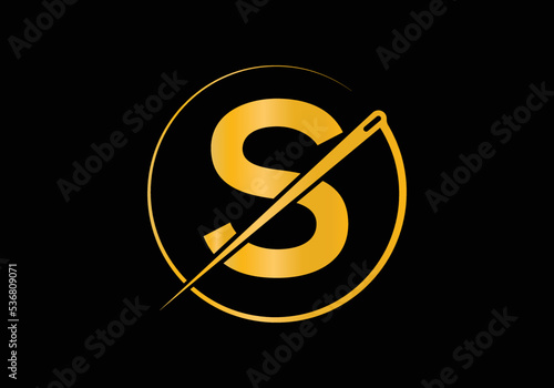 Initial Letter S With Tailor Logo, Needle and Thread Combination for Embroidery, Textile, Fashion, Cloth, Fabric Template.