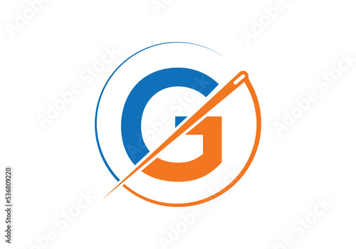 Initial Letter G With Tailor Logo, Needle and Thread Combination for Embroidery, Textile, Fashion, Cloth, Fabric Template.