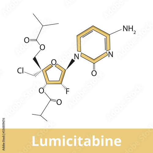 Lumicitabine. An antiviral drug which was developed as a treatment for respiratory syncytial virus, acts as an RNA polymerase inhibitor. Chemical structure.