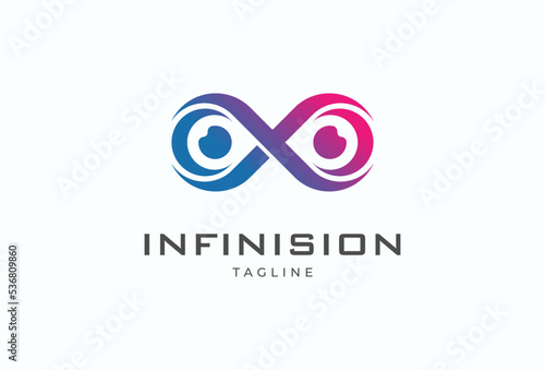 Infinity logo design, eye with infinity combination, usable for technology, brand and company logos, vector illustration