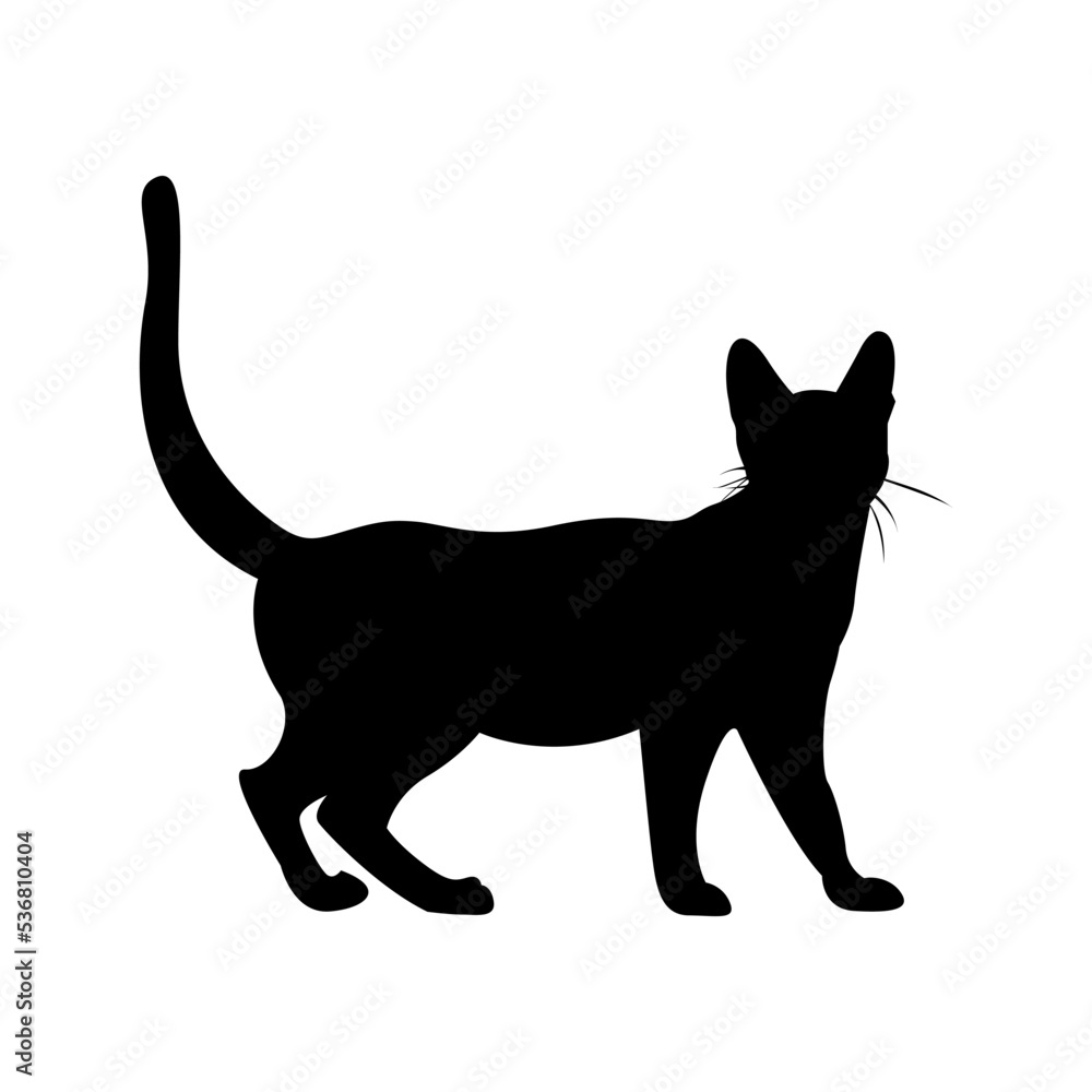 Vector black silhouette of cat, pet vectorized flat design. Vector black silhouette of cat, pet vectorized flat design.