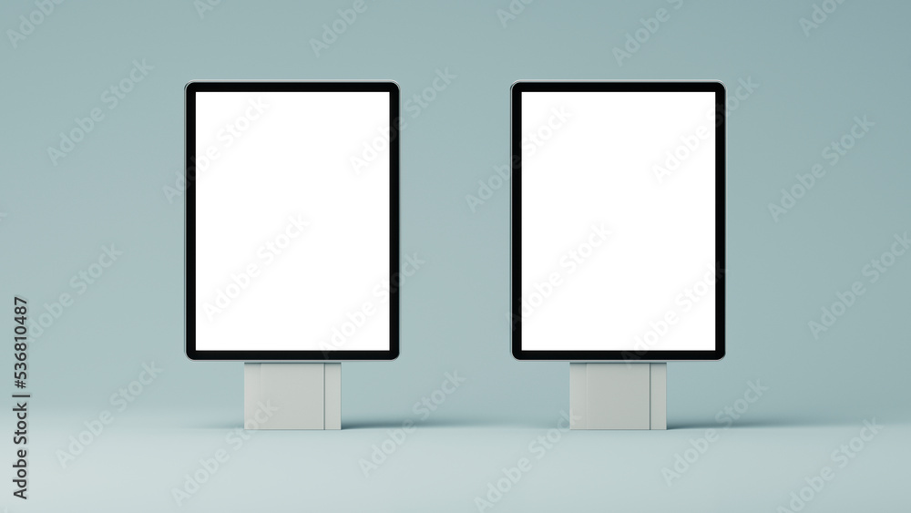 blank 3d mockup of two outdoor vertical billboards on a blue background. layout or template. 3d rendering blank 3d mockup of two outdoor vertical billboards on a blue background. layout or template. 3d rendering