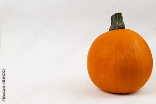 Pumpkin on a white background to the left with negative space