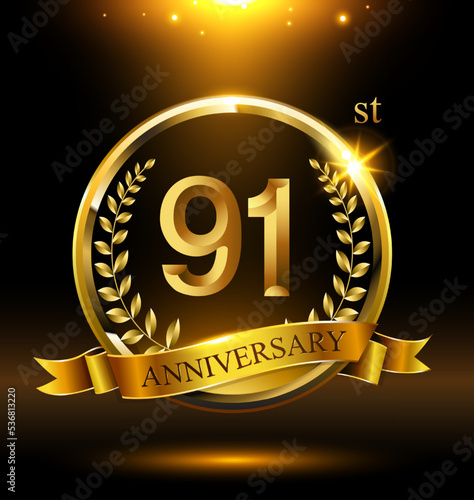 91st golden anniversary logo with ring and ribbon,wreath