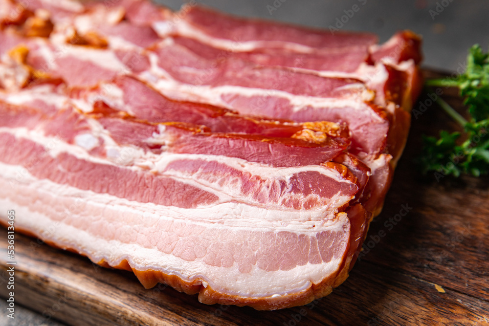 bacon slice pork strips lard smoked meat meal food snack on the table copy space food background bacon slice pork strips lard smoked meat meal food snack on the table copy space food background